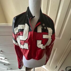 SHEIN Red and Black Leather Jacket